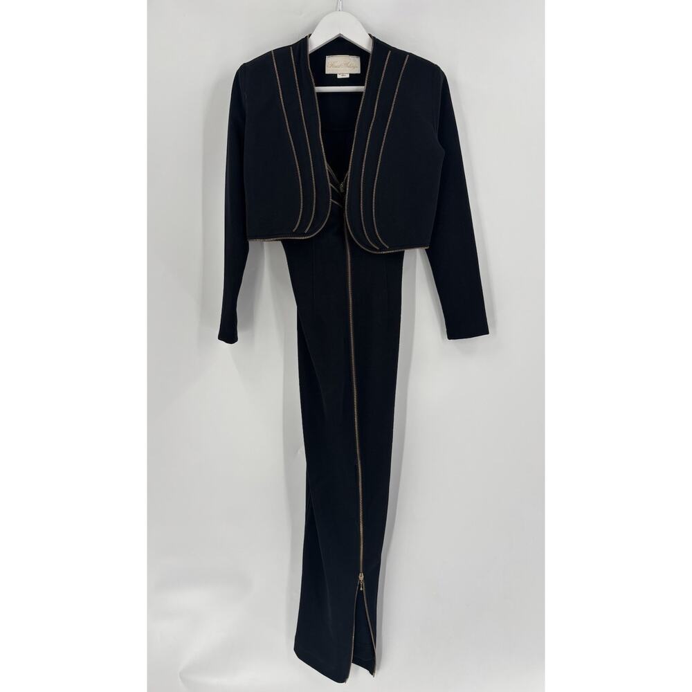 Flora Ashley Vintage Zipper Dress Jacket Womens Small Black 90s Stretchy Grunge